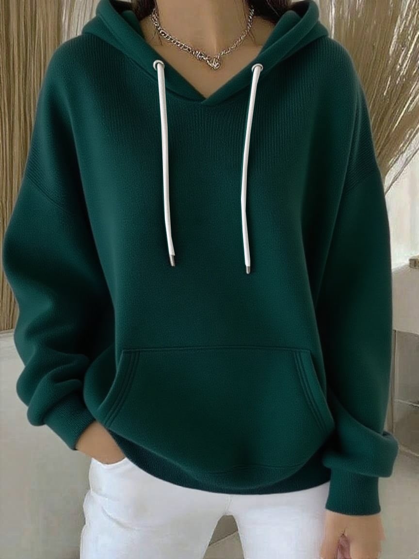Women's Casual Autumn And Winter Long-Sleeved Ribbed Bottoming Shirt With Hoodie