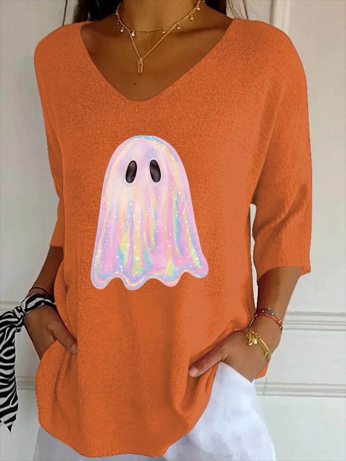 Women's Halloween Ghost Print Casual T-Shirt