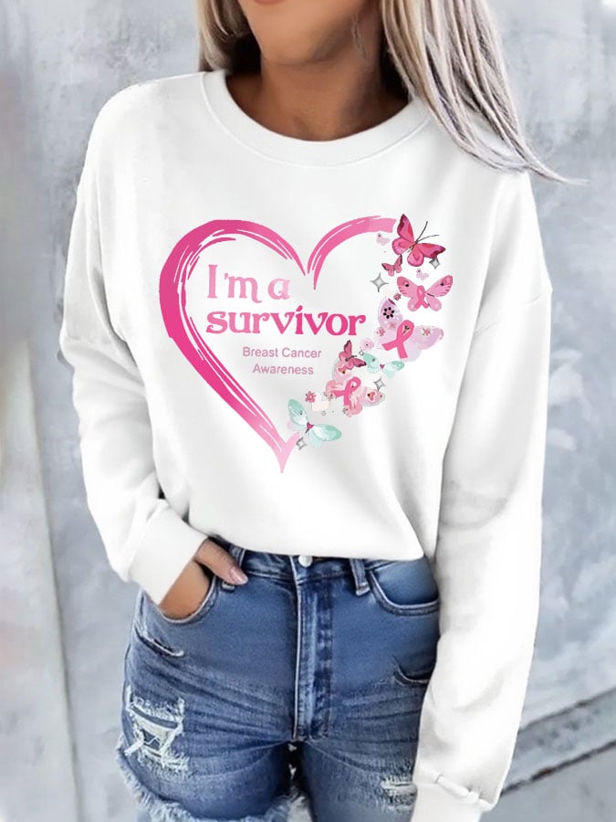 Women's Breast Cancer Survivor Print Casual Sweatshirt