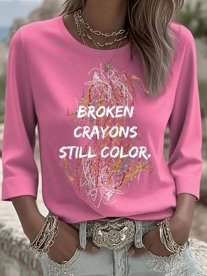 Women's Retro Broken Crayons Still Color Printed T-Shirt
