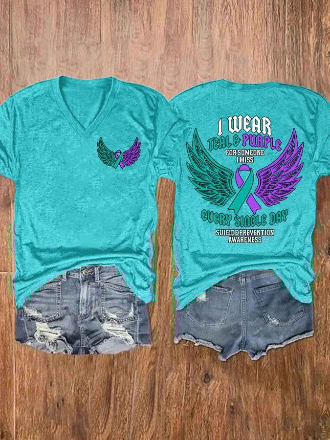 Women's Retro I Wear Teal & Purple In Memory Of My Brother Print T-Shirt