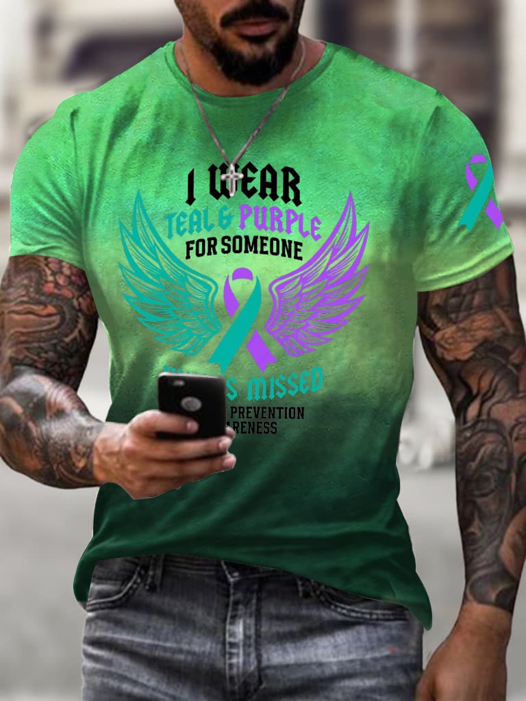 Men's I Wear Teal And Purple For Someone Print Crew Neck T-shirt