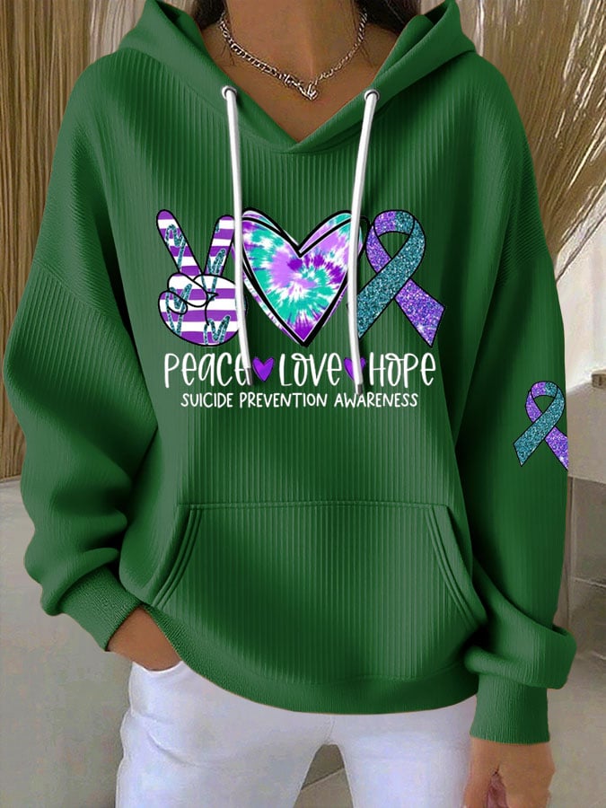 Women's Peace Love Hope, Suicide Prevention Awareness Print Casual Hoodie
