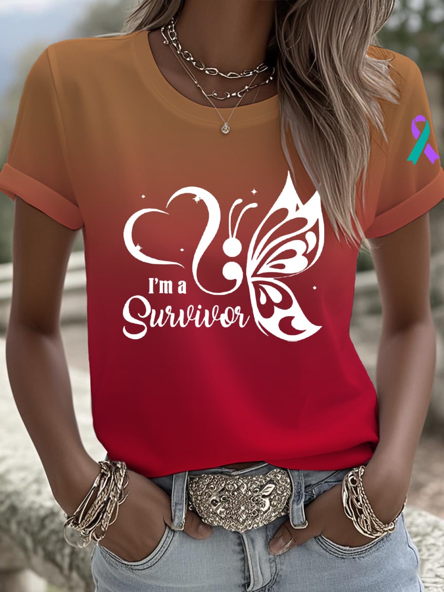 Women's Butterfly I'm A Survivor Suicide Print Shirt