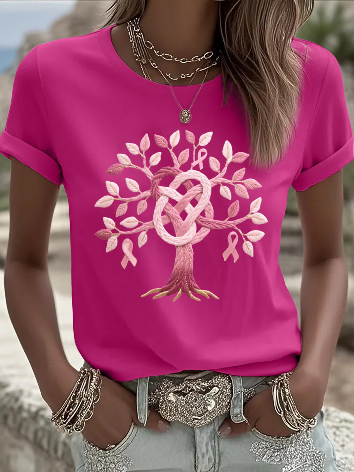 Women's Breast Cancer The Tree of Health T-Shirt