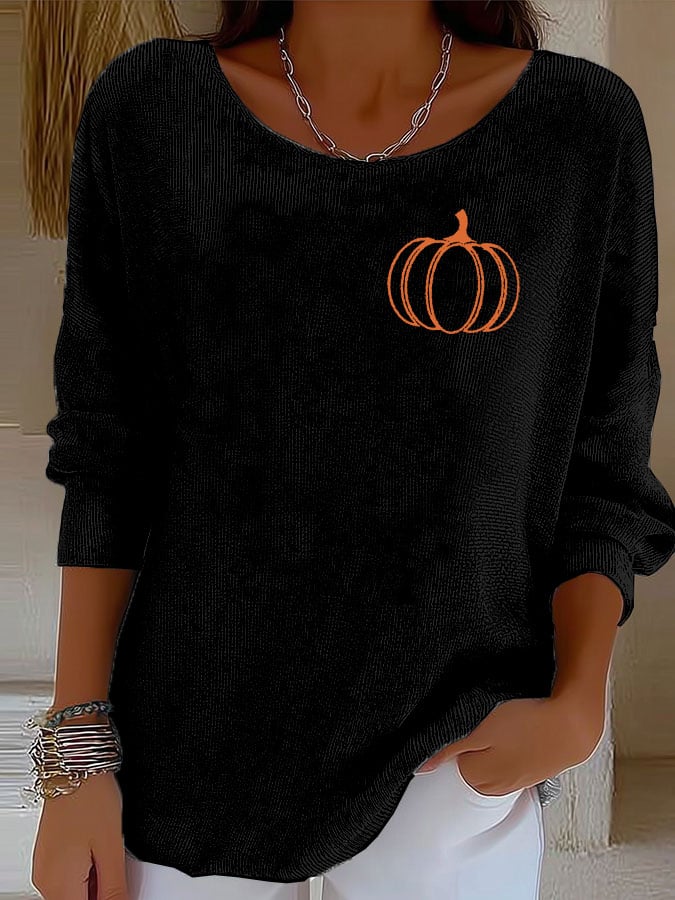Women's Retro Autumn Pumpkin Print Sweater