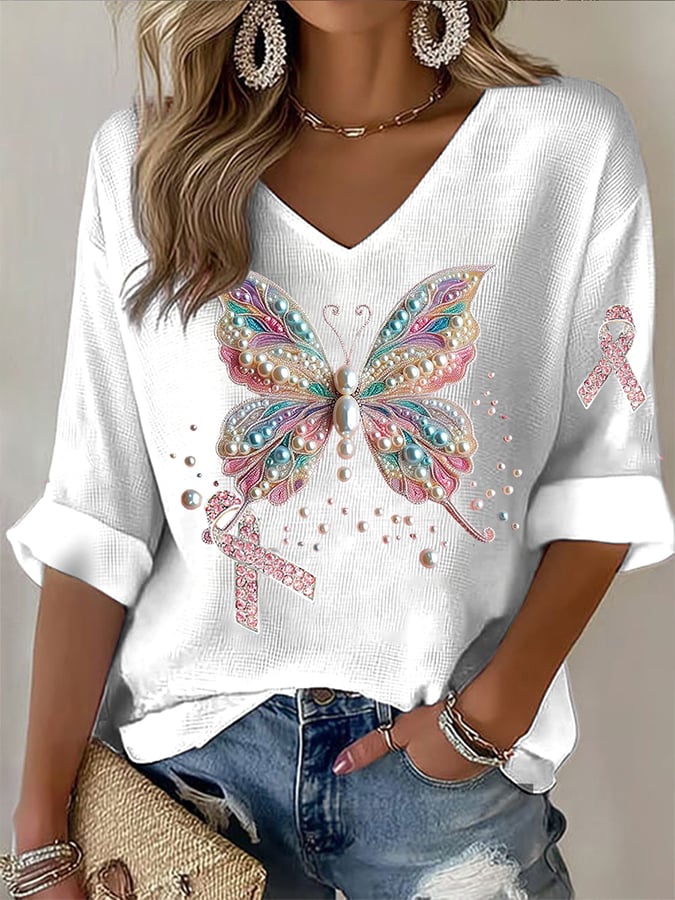 Women's Breast Cancer Awareness Support Print Shirt