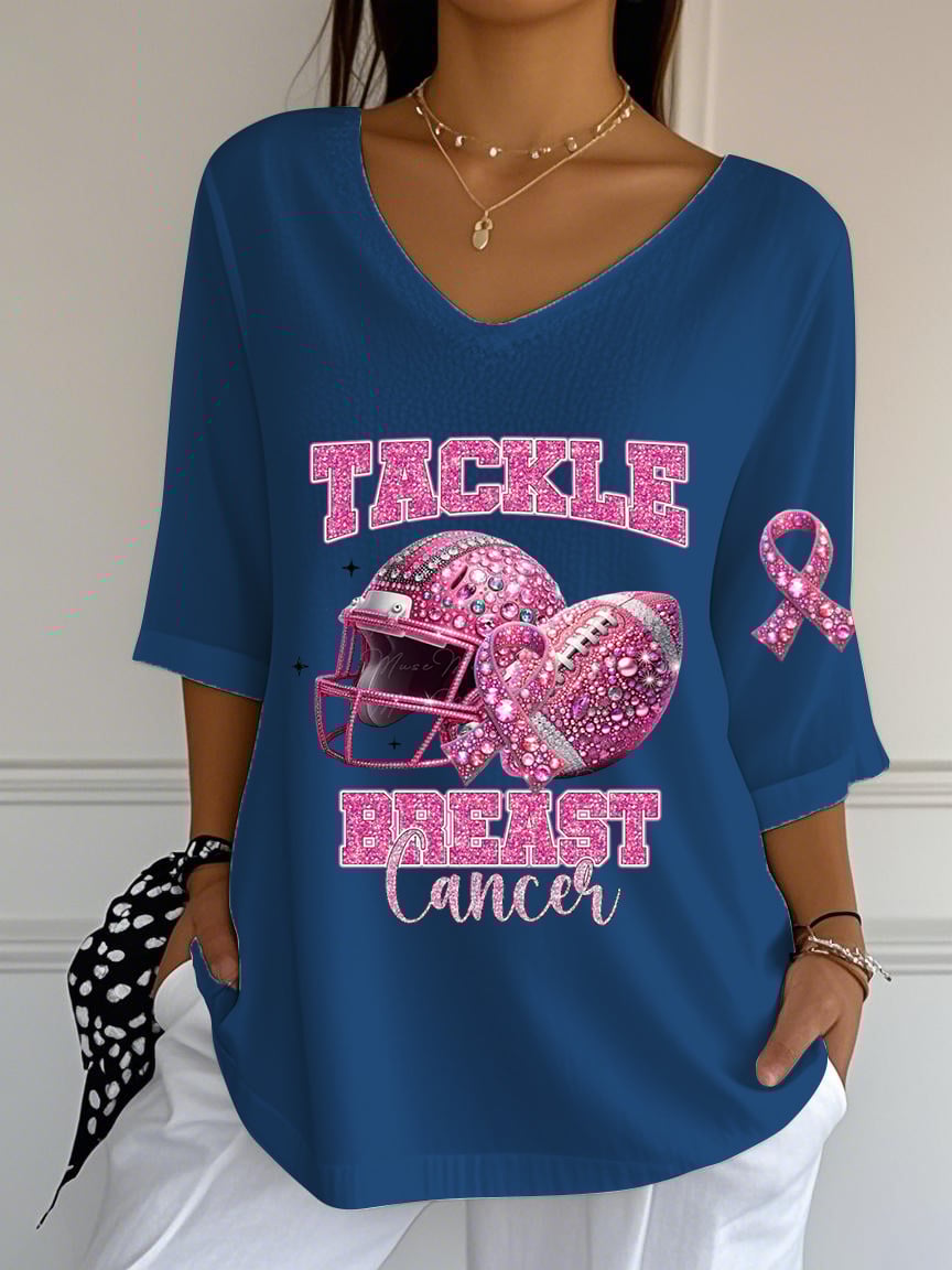 Women's Rugby Breast Cancer Print Short Sleeve T-Shirt
