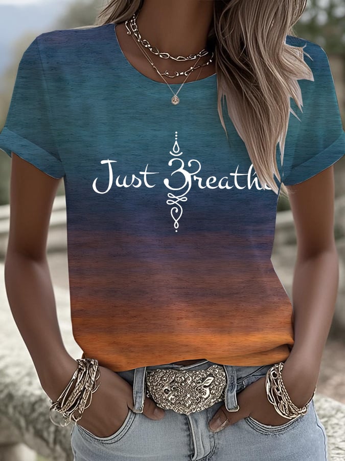 Women's Just Breathe Printed Round Neck T-Shirt
