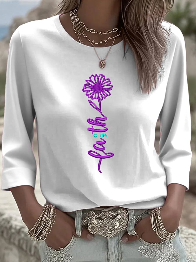 Women's Suicide Prevention Awareness Floral Print Short Sleeve T-Shirt
