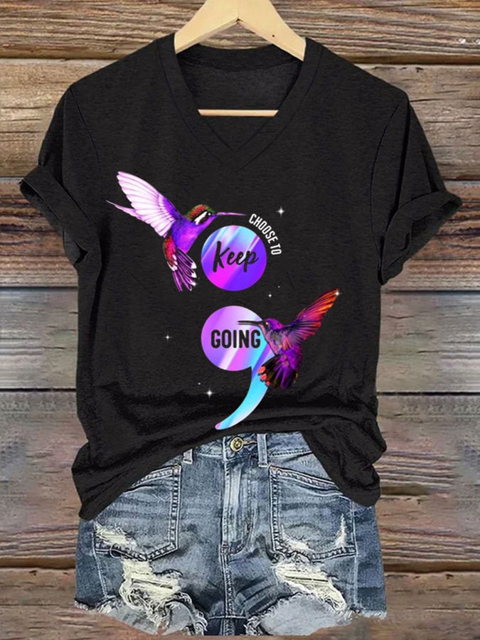 Women's Suicide Prevention Awareness Choose To Keep Going Print V-Neck T-Shirt