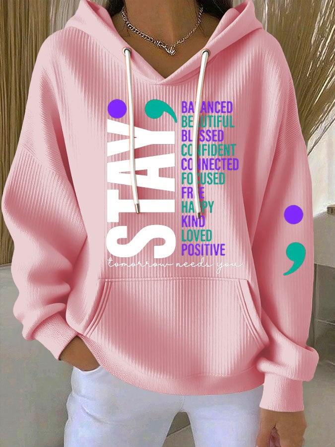 Women's Mental Health Print Casual Hoodie