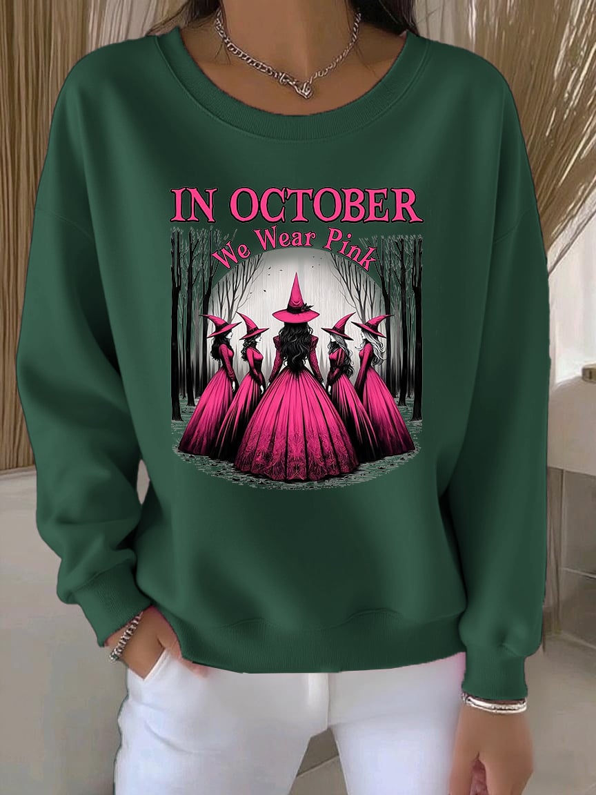 Women's Casual Pink Witch October We Wear Pink Sweatshirt