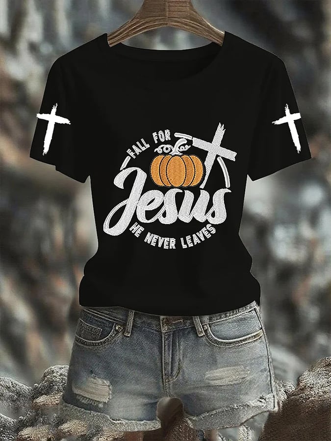 Women's He Never Leaves Faith Print Shirt