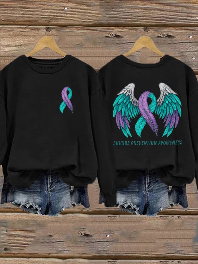 Women's Suicide Prevention Awareness Ribbon with Wings Print Casual Sweatshirt