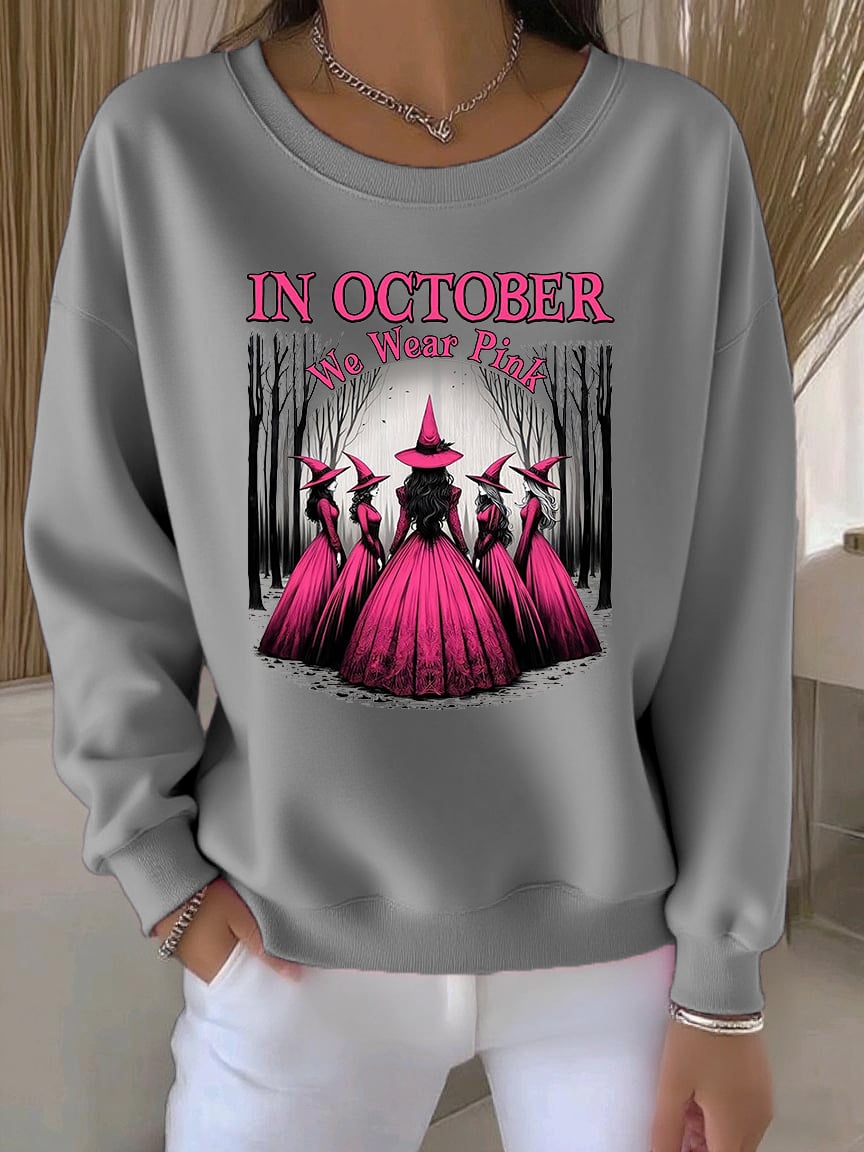 Women's Casual Pink Witch October We Wear Pink Sweatshirt