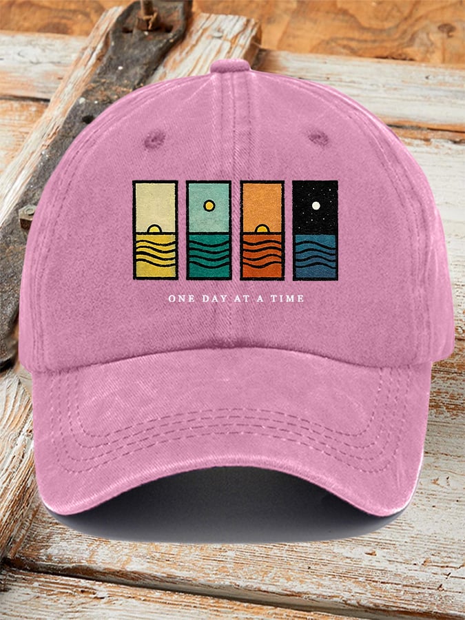 Unisex Retro One Day At A Time Print Baseball Cap