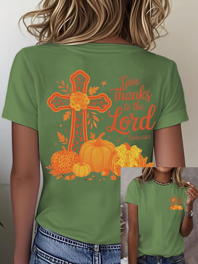 Women's Retro Give Thanks To The Lord Print T-Shirt