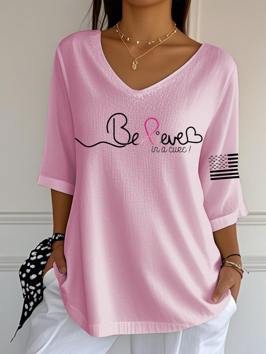 Women's Breast Cancer Print Casual T-Shirt