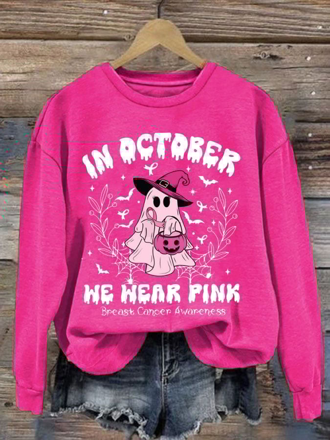 Women's Breast Cancer Print Crew Neck Sweatshirt