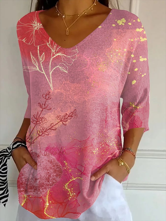 Women's Casual Breast Cancer Print Knitted T-shirt