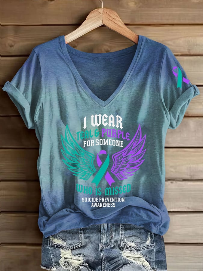 Women's I Wear Teal And Purple For Someone Print Crew Neck T-shirt