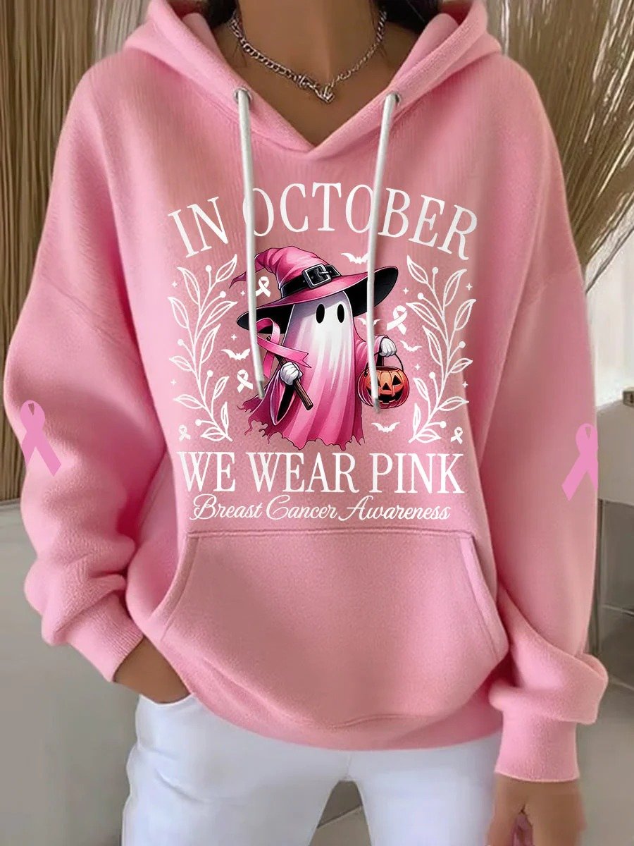 Women's Breast Cancer In October We Wear Pink Print Casual Hoodie