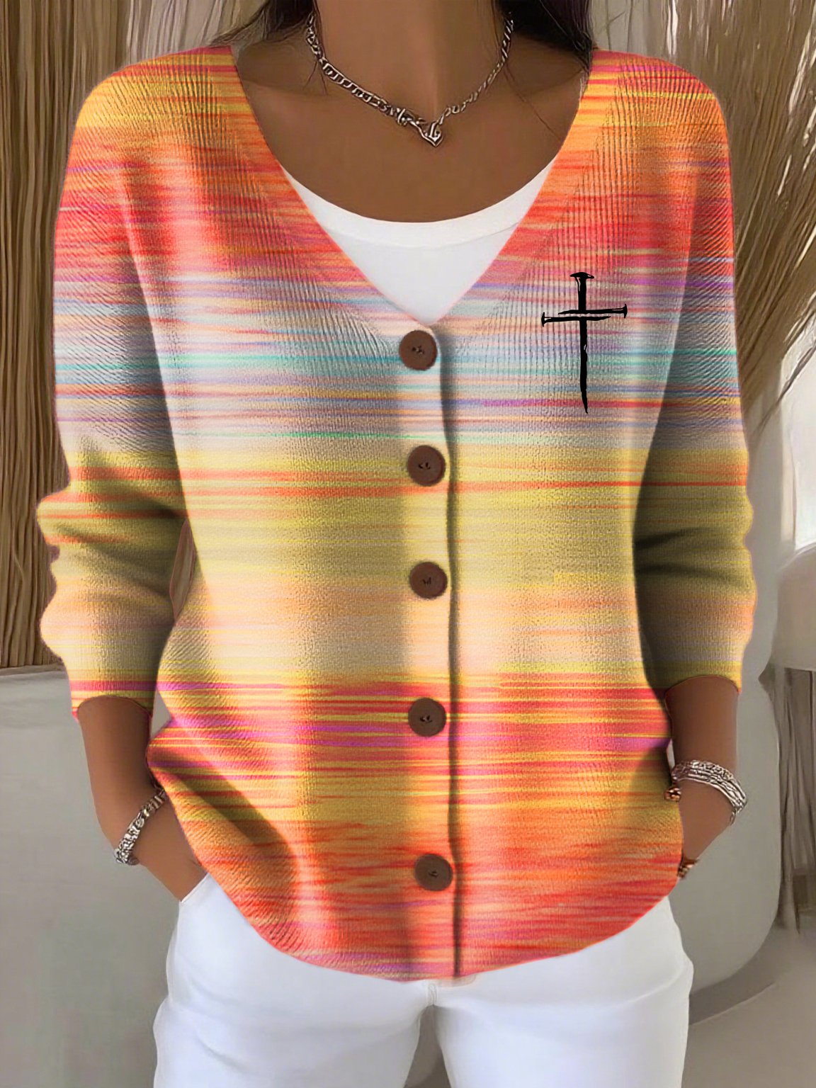 Women's Casual Autumn Faith Gradient Striped Cardigan