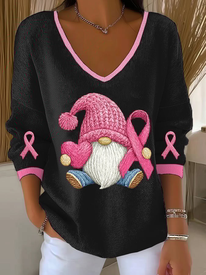 Women's Breast Cancer Awareness Graphic Print Drop Shoulder Sweater