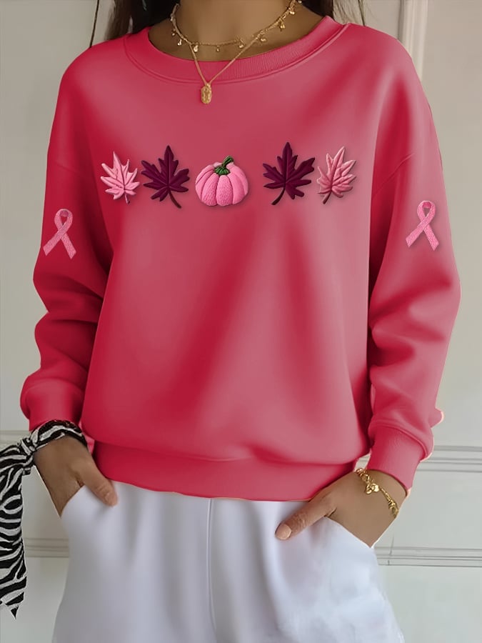 Women's Casual Pink Maple Leaf Pumpkin Sweatshirt