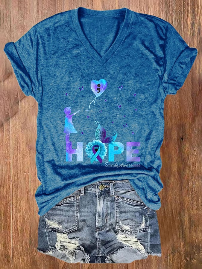 Women's Hope Suicide Prevention Print Casual T-Shirt