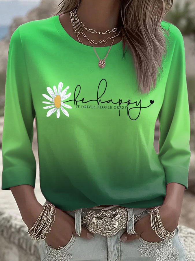 Women's Retro Happy It Drives People Crazy Printed T-Shirt