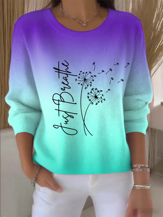 Women's Just Breathe Print Round Neck Sweatshirt