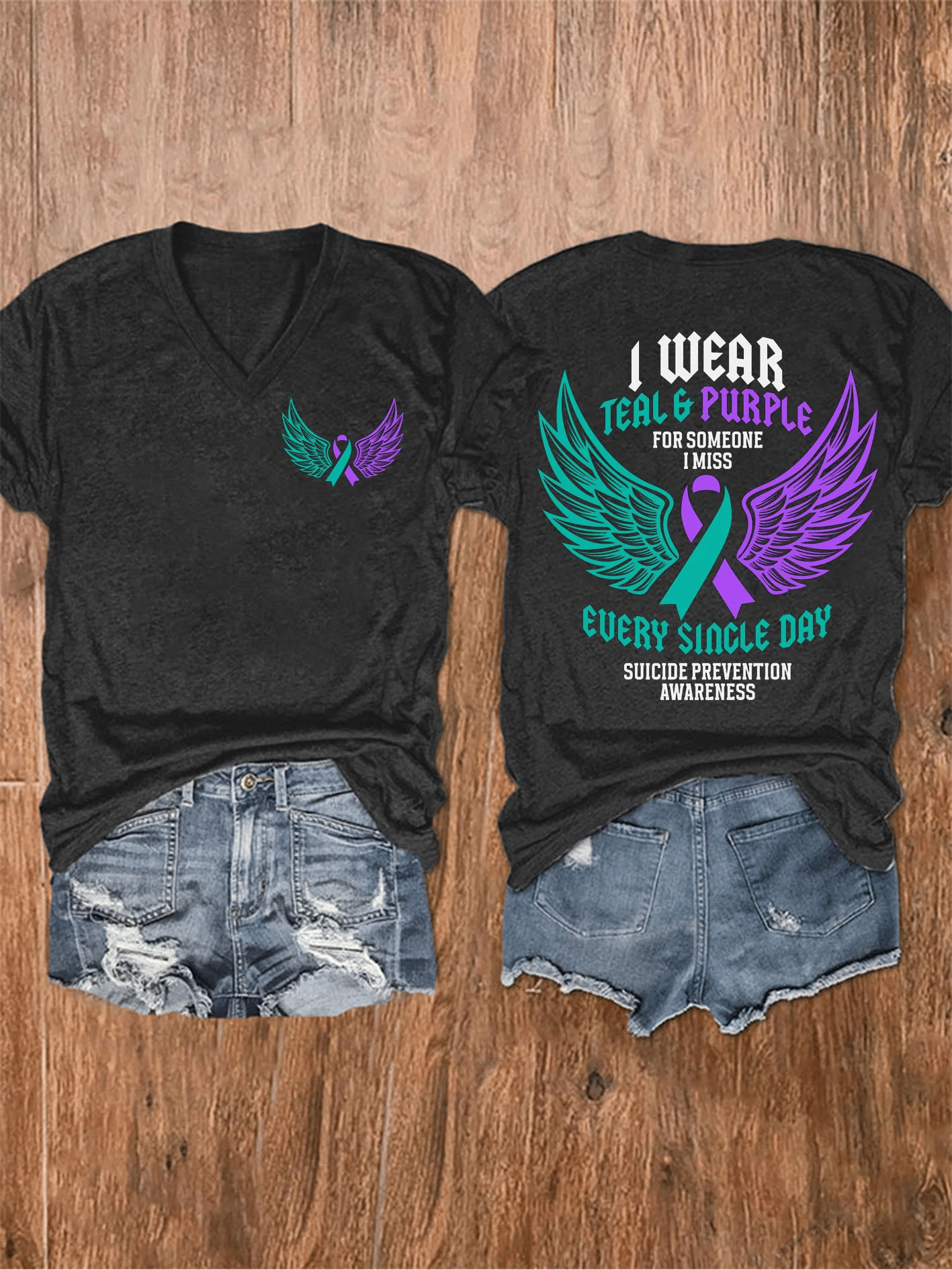 Women's Retro I Wear Teal & Purple In Memory Of My Brother Print T-Shirt