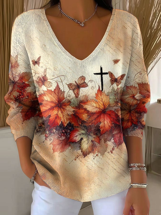 Women's Autumn Art Design Printed Pit Fabric Fabric Long Sleeve T-Shirt