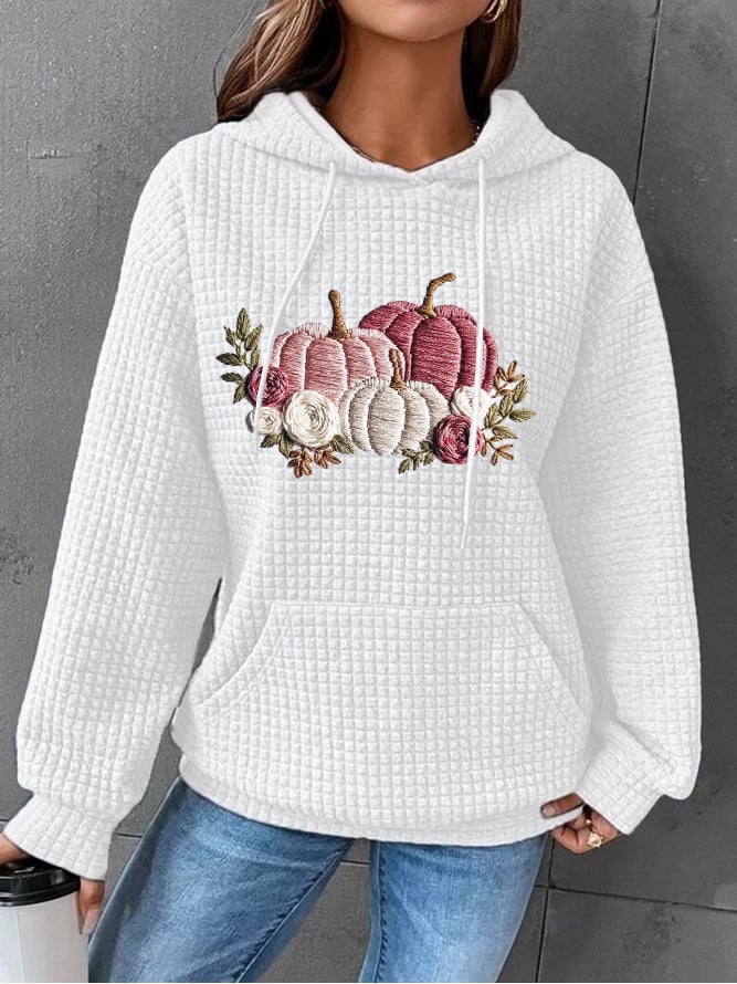 Women's Pink Thanksgiving Pumpkin Print Hoodie