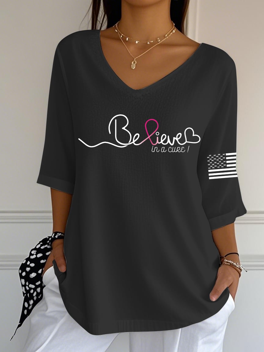 Women's Breast Cancer Print Casual T-Shirt