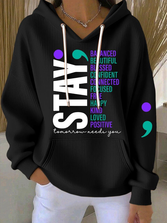 Women's Mental Health Print Casual Hoodie