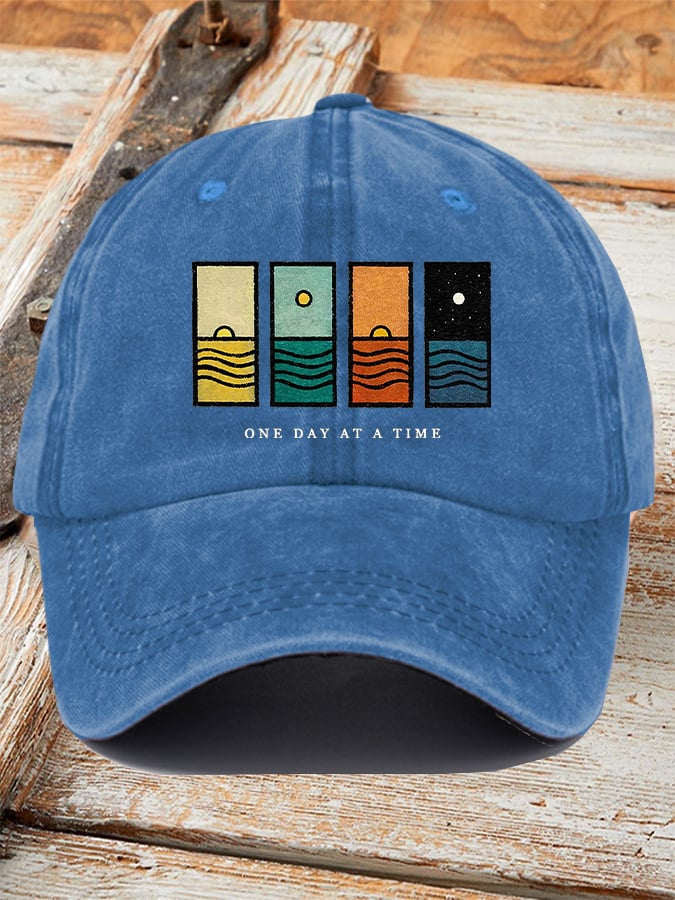 Unisex Retro One Day At A Time Print Baseball Cap