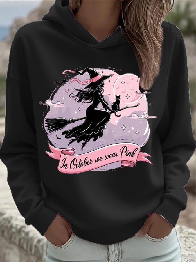 Women's Breast Cancer In October We Wear Pink Print Hooded Sweatshirt