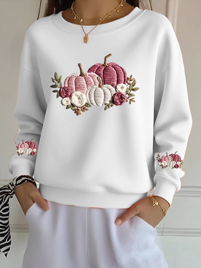 Women's casual pink pumpkin sweatshirt