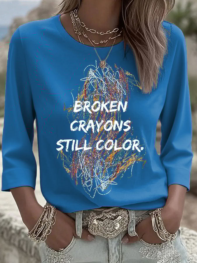 Women's Retro Broken Crayons Still Color Printed T-Shirt