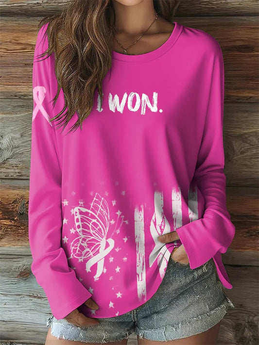 Women's Breast Cancer Awareness Print Casual Long Sleeve T-Shirt
