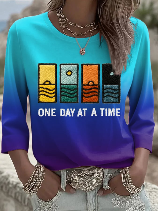 Women's Retro One Day At A Time Printed T-Shirt