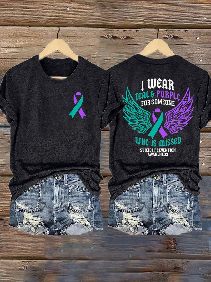 Women's I Wear Teal & Purple For Someone Who Is Missed Printed T-Shirt