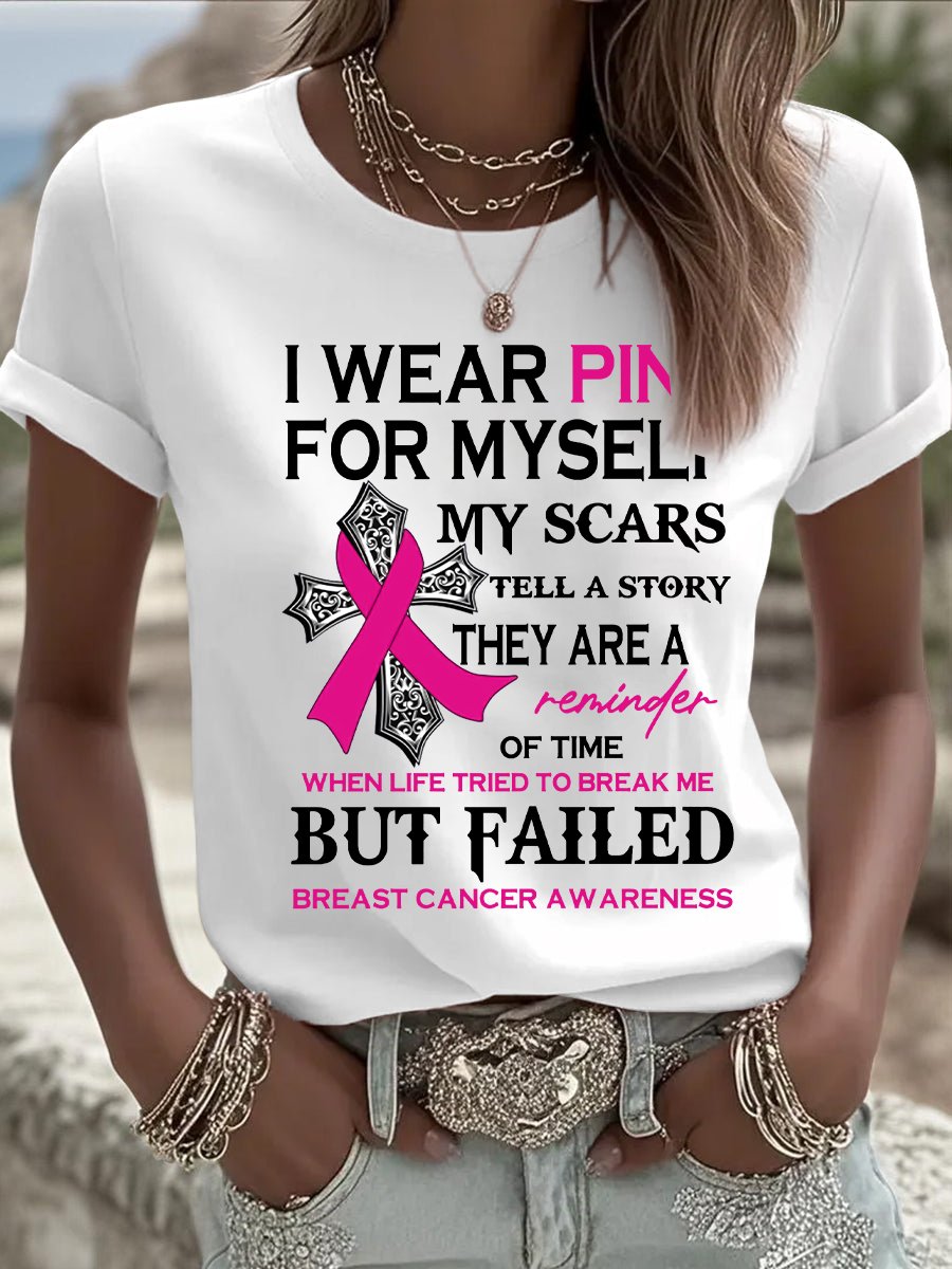 Women's I Wear Pink For Myself My Scars Tell A Story Pumpkin T-Shirt