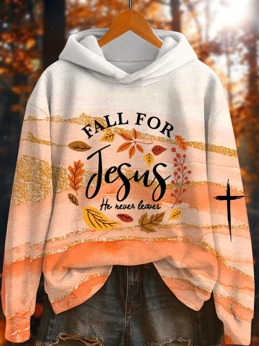 Women's  Fall For Jesus He Never Leaves Print Hoodie