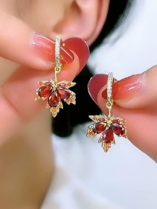 Vintage Red Maple Leaf Earrings
