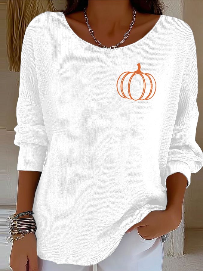 Women's Retro Autumn Pumpkin Print Sweater