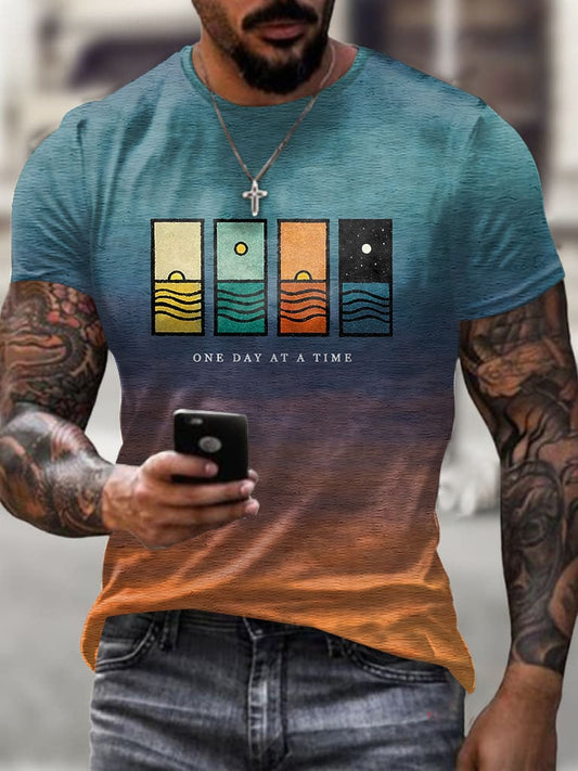 Men's Retro One Day At A Time Print Short Sleeve T-shirt